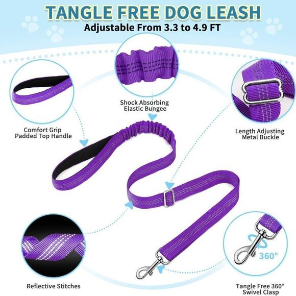 No Pull Small Dog Harness and Leash Set, Purple Sz M - Picture 10 of 13